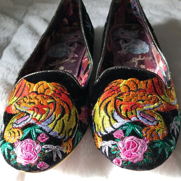Irregular Choice Shoes - Irregular Choice Embroidered Tiger Velvet Flats